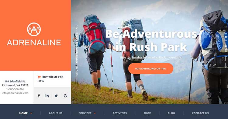 Download Adrenaline Sports Activities WP Theme Now!