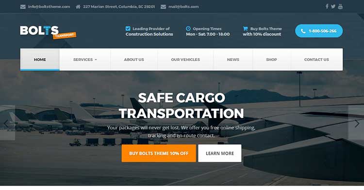 Bolts Transportation WordPress Theme