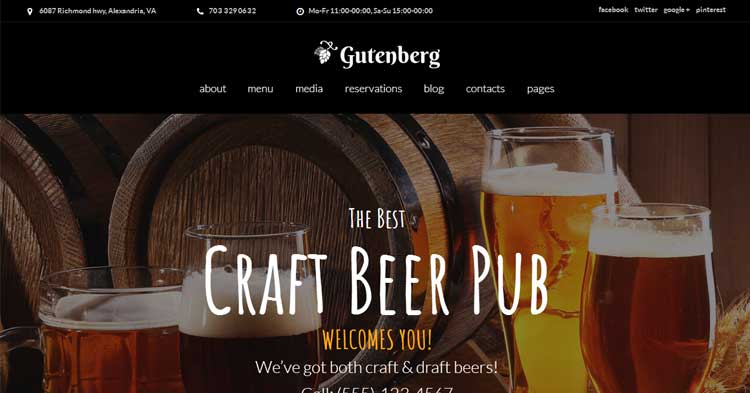 GutenBerg Beer Pub Brewery WP Theme