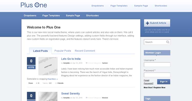 Download PlusOne Social Media Site WP Theme Now!