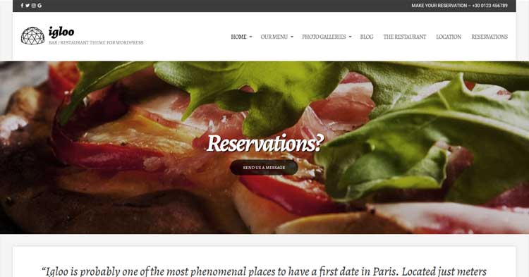 Igloo Restaurant WordPress Theme