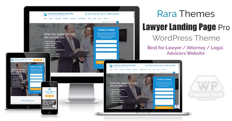 RaraThemes - Download Lawyer Landing Page Pro WordPress theme for counsel, law firm, legal officer, adviser, solicitor, barristers, consultant, and finance websites