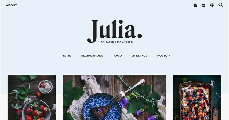 Julia Food Recipe Blog WordPress Theme