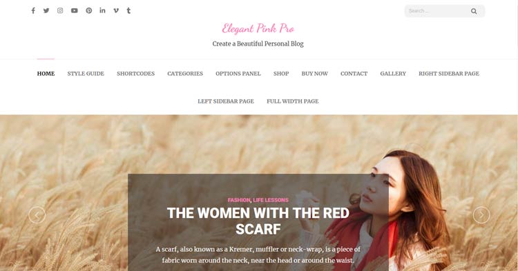 Elegant Pink Pro Feminine WordPress Theme