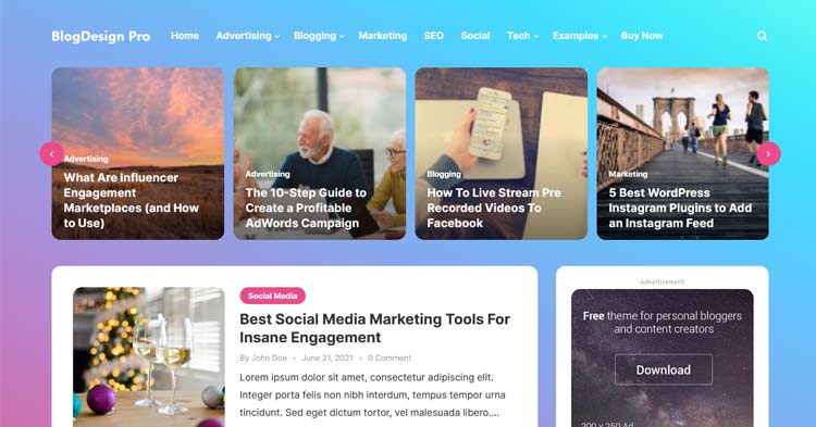 BlogDesign Pro Lifestyle Blog WP Theme
