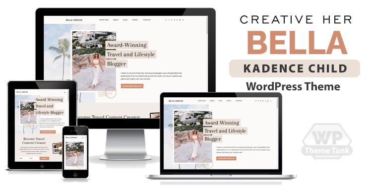 Download CreativeHer - Bella Kadence Child WordPress Theme For female travel or lifestyle blogger and social media influencers