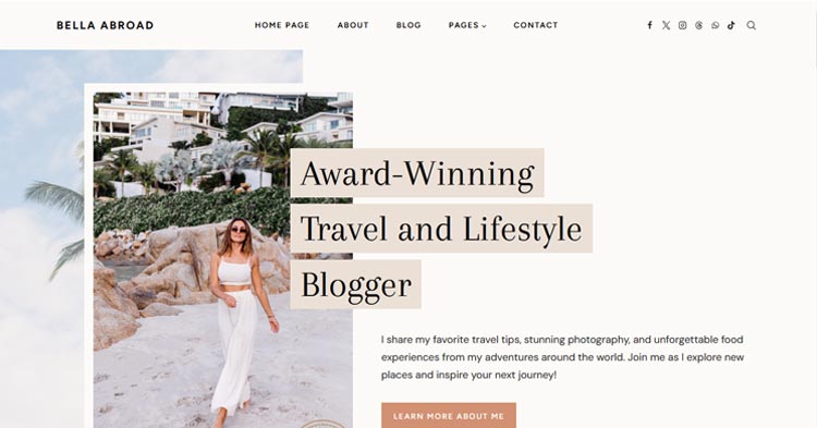 Bella Travel Lifestyle Blog WordPress Theme